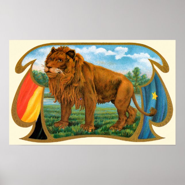 Vintage Cigar Label Art, Lion, King of the Jungle Poster (Front)