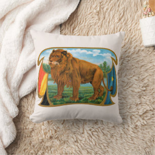 Vintage Cigar Label Art, Lion, King of the Jungle Throw Pillow
