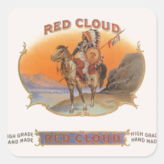 Vintage Cigar Label Art, Red Cloud Indian on Horse (Front)