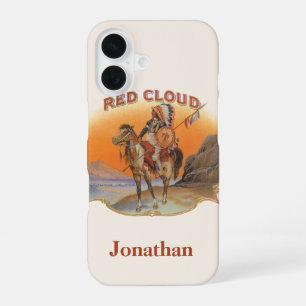 Vintage Cigar Label Art, Red Cloud Indian on Horse iPhone 16 Case