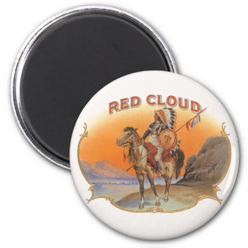 Vintage Cigar Label Art Red Cloud Indian on Horse Magnet