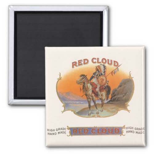 Vintage Cigar Label Art Red Cloud Indian on Horse Magnet