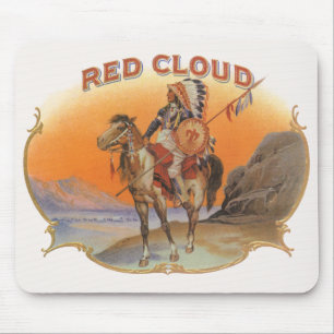 Vintage Cigar Label Art, Red Cloud Indian on Horse Mouse Pad