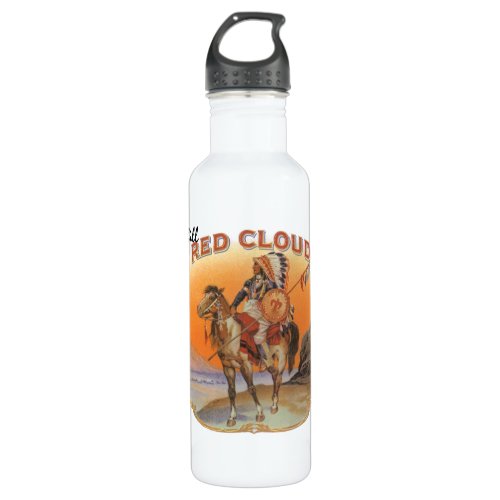 Vintage Cigar Label Art Red Cloud Indian on Horse Stainless Steel Water Bottle