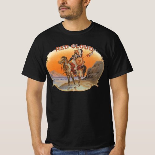 Vintage Cigar Label Art Red Cloud Indian on Horse T_Shirt