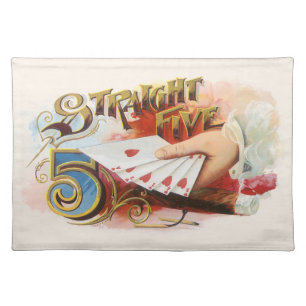 Vintage Cigar Label Art Straight Flush with Hearts Cloth Placemat
