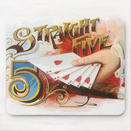 Vintage Cigar Label Art Straight Flush with Hearts Mouse Pad