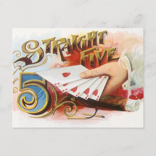 Vintage Cigar Label Art Straight Flush with Hearts Postcard