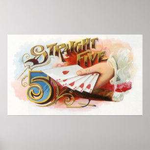 Vintage Cigar Label Art Straight Flush with Hearts Poster