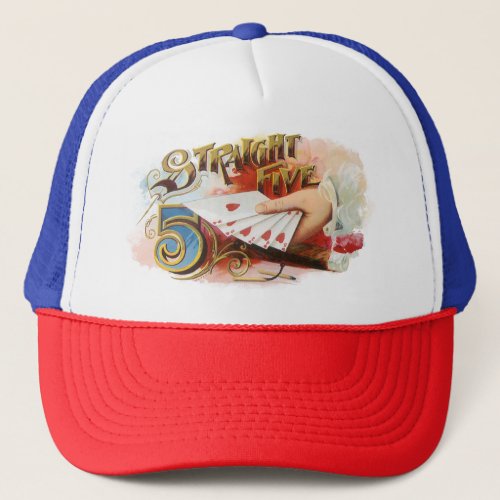 Vintage Cigar Label Art Straight Flush with Hearts Trucker Hat