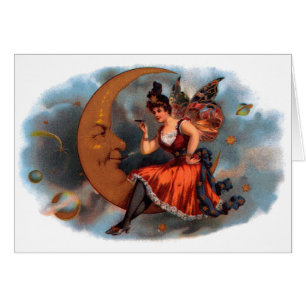 Vintage Cigar Label Art, Victorian Fairy on Moon