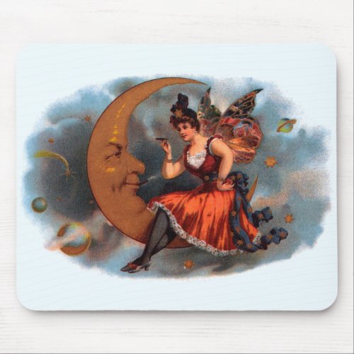 Vintage Cigar Label Art Victorian Fairy on Moon Mouse Pad