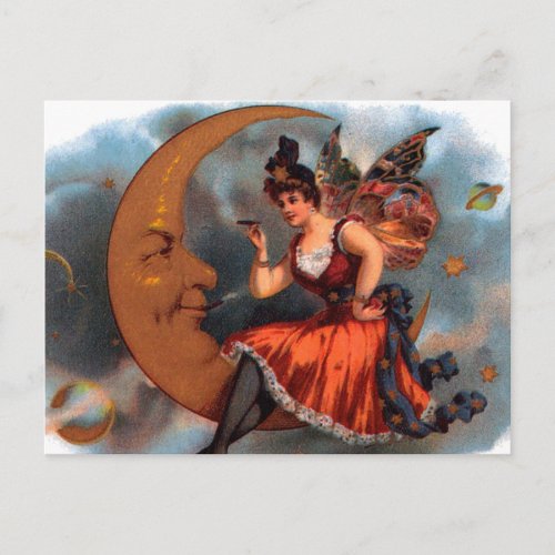 Vintage Cigar Label Art Victorian Fairy on Moon Postcard