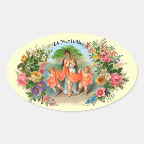Vintage Cigar Label La Palmiera Woman with Angels