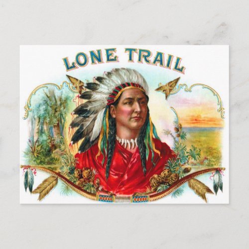 Vintage Cigar Label Lone Trail Brand Postcard