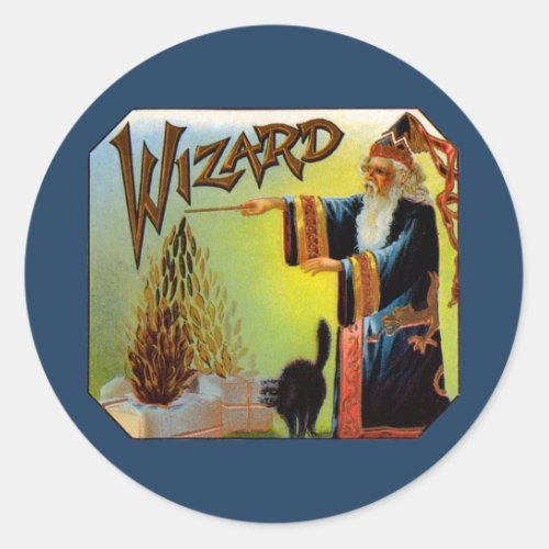 Vintage Cigar Label Magic Wizard with Black Cat Classic Round Sticker