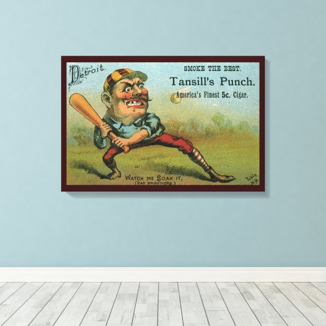 Vintage Cigar Label, Sports Baseball Tansill Punch Canvas Print (Insitu(Wood Floor))