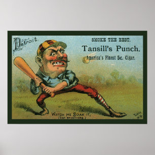 Vintage Cigar Label, Sports Baseball Tansill Punch Poster
