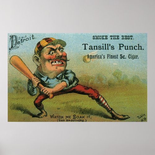 Vintage Cigar Label Sports Baseball Tansill Punch Poster