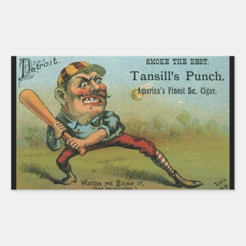 Vintage Cigar Label Sports Baseball Tansill Punch Rectangular Sticker