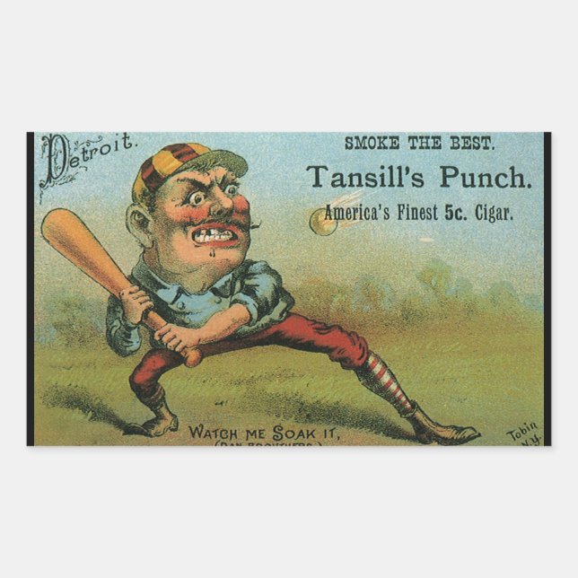 Vintage Cigar Label, Sports Baseball Tansill Punch Rectangular Sticker (Front)