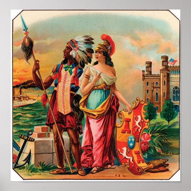 Vintage Cigar Label With Native American Chief Poster (Front)