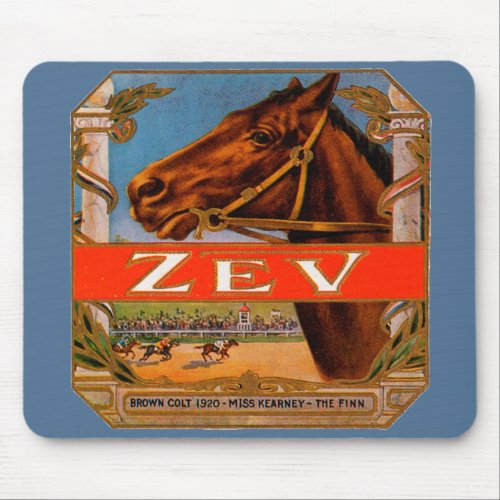 Vintage Cigar Label Zev Race Horses Brown Colt Mouse Pad