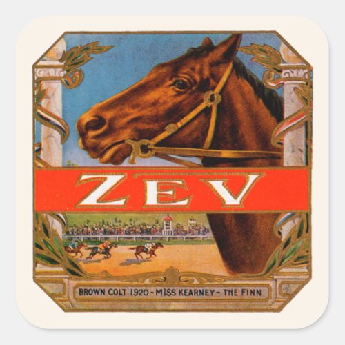 Vintage Cigar Label Zev Race Horses Brown Colt Square Sticker