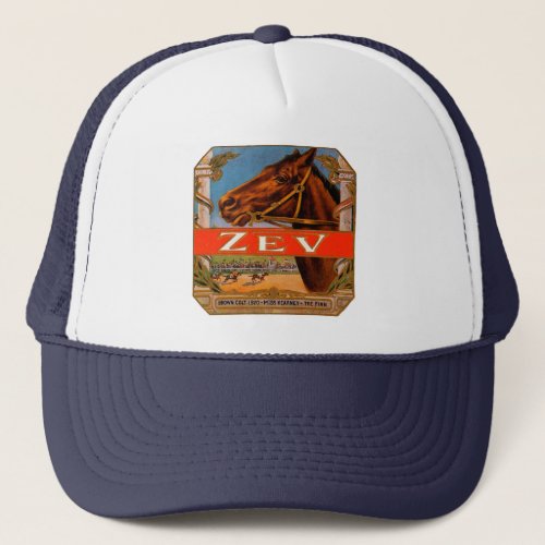 Vintage Cigar Label Zev Race Horses Brown Colt Trucker Hat