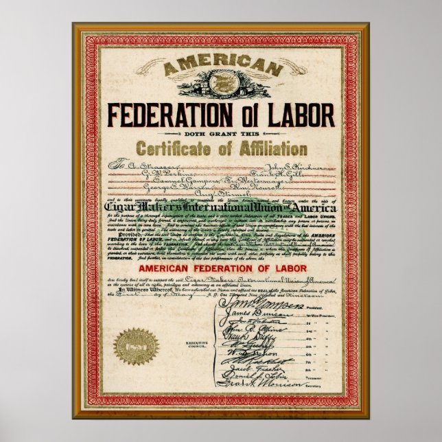 Vintage Cigar Makers  AFL Union Charter Poster (Front)