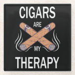 Vintage Cigar Therapy Glass Coaster<br><div class="desc">Beautiful vintage cigar Coaster with a funny quote. For every cigar smoker amazing gift idea for the mancave and house. Purchase now.</div>