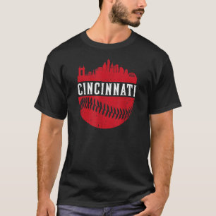 Vintage Cincinnati Baseball Skyline Retro Red Gift T-Shirt