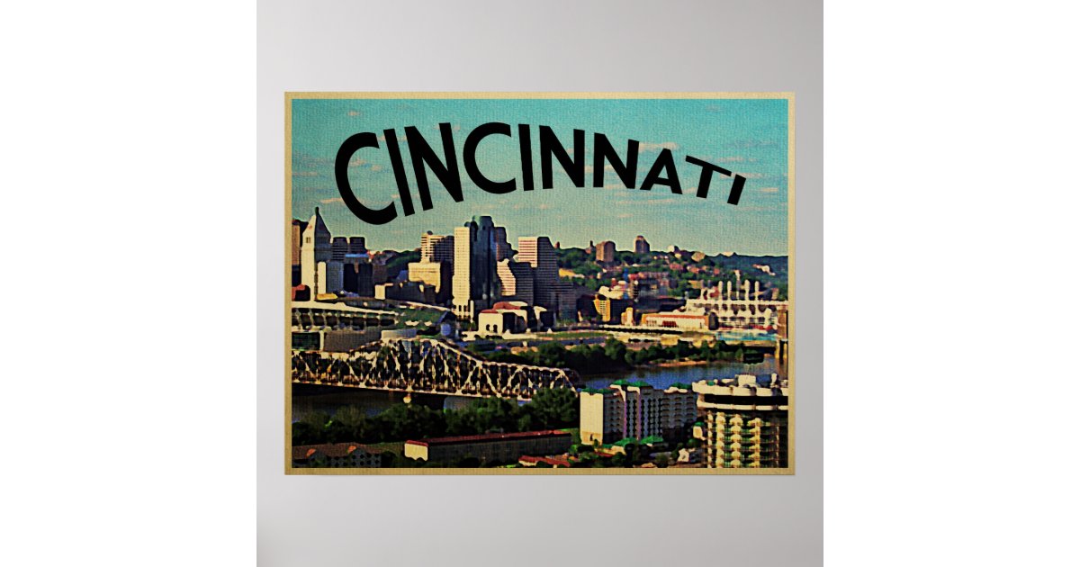 Vintage Cincinnati Skyline Poster Zazzle Com