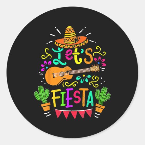 Vintage Cinco De Mayo Cactus Sombrero Guitar  Classic Round Sticker