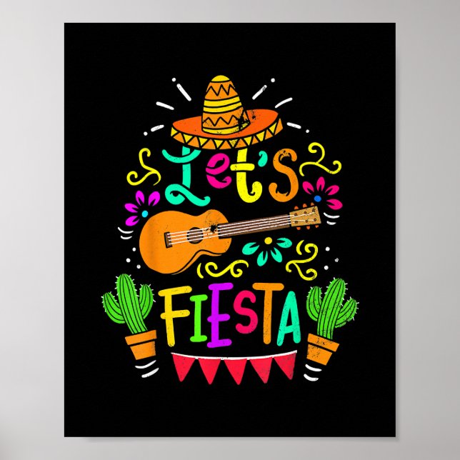 Vintage Cinco De Mayo Cactus Sombrero Guitar  Poster (Front)
