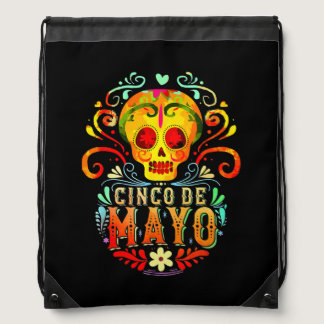 Vintage Cinco De Mayo Mexico Skull Costume Men Drawstring Bag