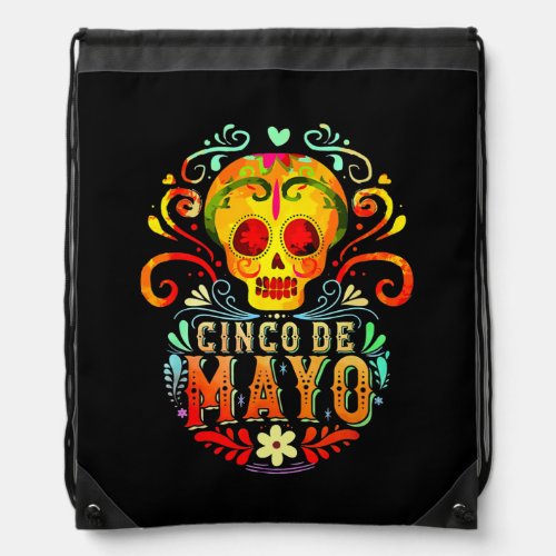 Vintage Cinco De Mayo Mexico Skull Costume Men Drawstring Bag