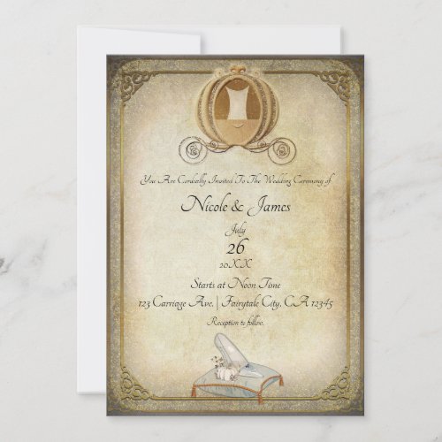 Vintage Cinderella Carriage  Slipper Wedding Invitation