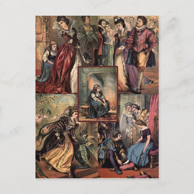 Vintage Cinderella Christmas Montage Holiday Postcard (Front)