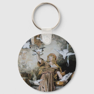 Vintage Cinderella Feeding Birds Keychain