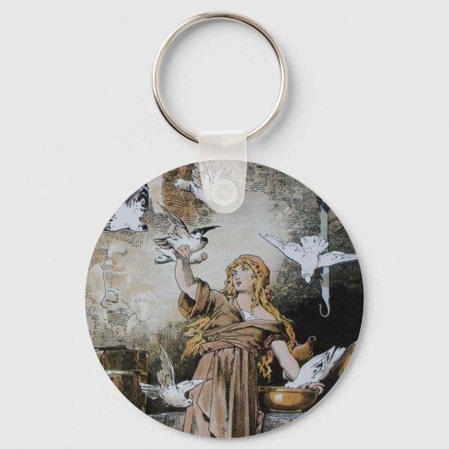 Vintage Cinderella Feeding Birds Keychain (Front)