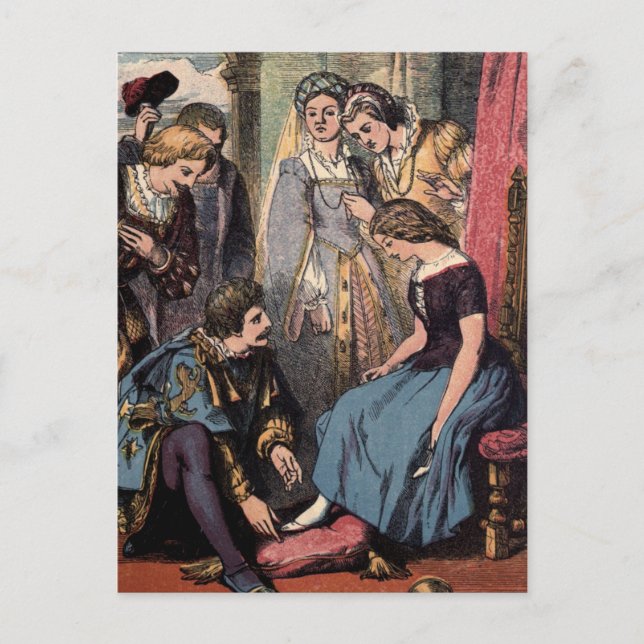 Vintage Cinderella Fitting the Glass Slipper Postcard (Front)