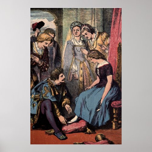 Vintage Cinderella Fitting the Glass Slipper Poster