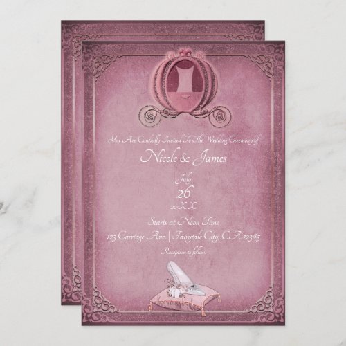 Vintage Cinderella Raspberry  Rose Gold Wedding Invitation