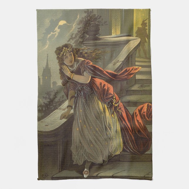 Vintage Cinderella, Victorian Fairy Tales Kitchen Towel (Vertical)
