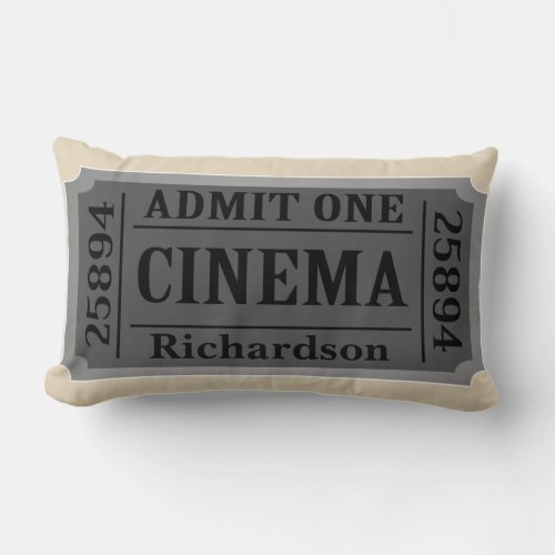 Vintage Cinema Movie Ticket Family Name in Neutral Lumbar Pillow