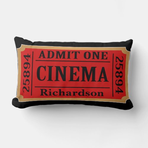 Vintage Cinema Movie Ticket Family Name Lumbar Pillow