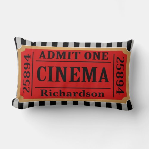 Vintage Cinema Movie Ticket  Stripes  Family Name Lumbar Pillow