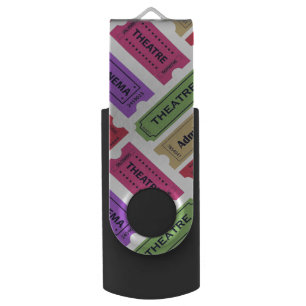 Vintage Cinema & Theatre Ticket Stubs Pattern Flash Drive