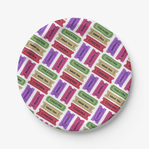 Vintage Cinema & Theatre Ticket Stubs Pattern Paper Plates